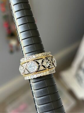 Gold silver and crystal ring